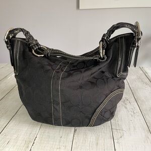 COACH K05K-6279 Signature Trim/Leather Hobo Purse Handbag